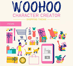 4套矢量的电商/商场/购物场所专用的角色素材(可自由组合)：Woohoo Character Crea